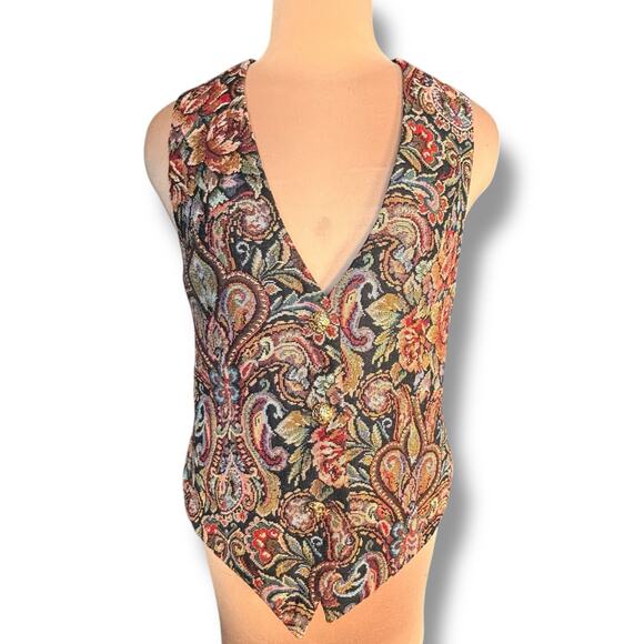 Vintage 80s Moda International Baroque Tapestry Vest Medium Adjustable Back - Picture 10 of 10